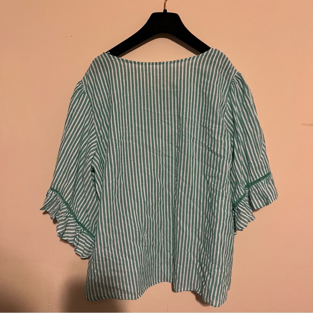 LC Lauren Conrad Plus Size Seersucker Flounce Blouse - Picture 7 of 11